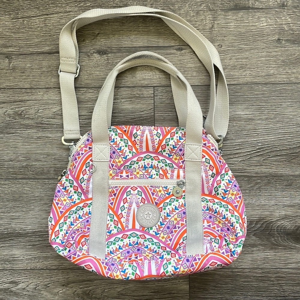 Kipling | Jumping for Joy Art U Expandable Shoulder Travel Bag White Pink
